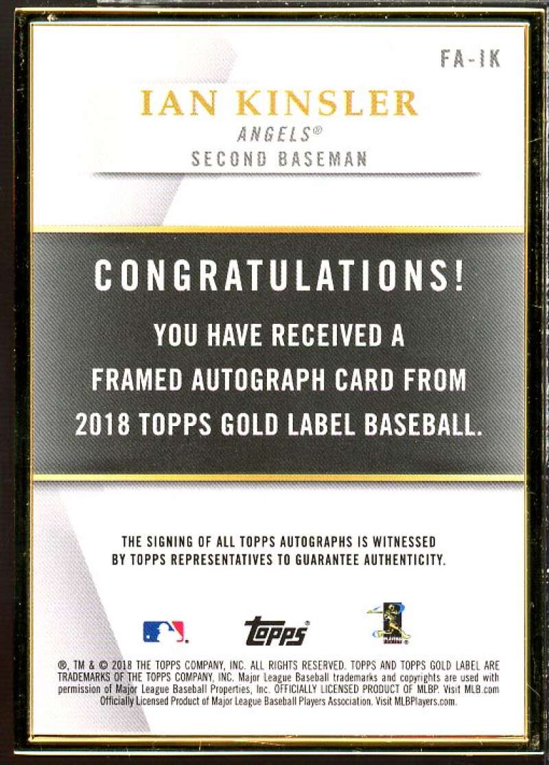 Ian Kinsler Card 2018 Topps Gold Label Framed Autographs #FAIK  Image 2