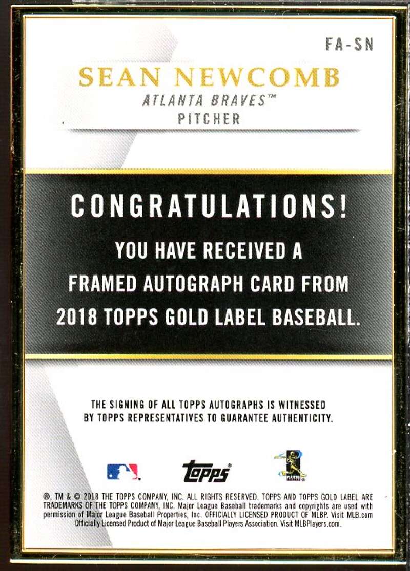 Sean Newcomb Card 2018 Topps Gold Label Framed Autographs #FASN  Image 2
