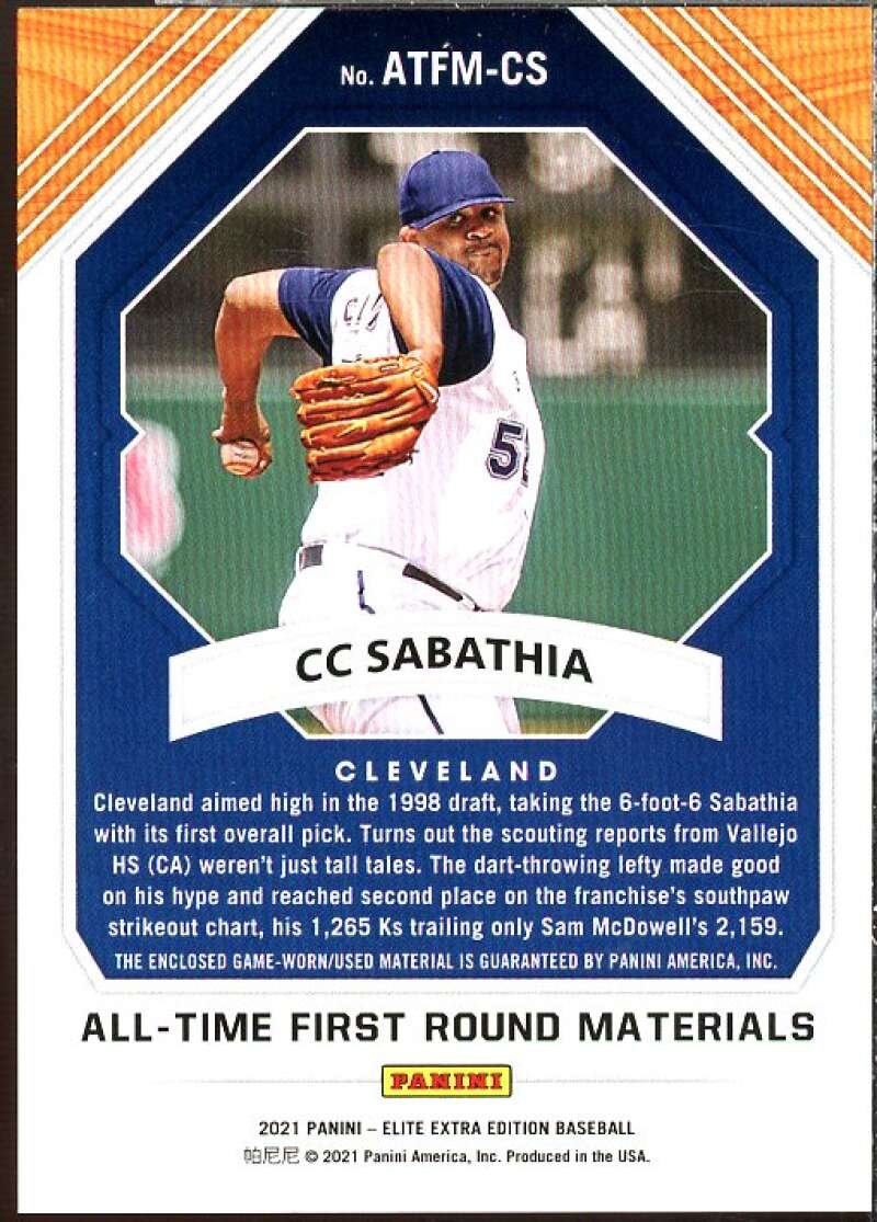CC Sabathia Card 2021 Elite Extra Edition All-Time First Round Materials #15  Image 2