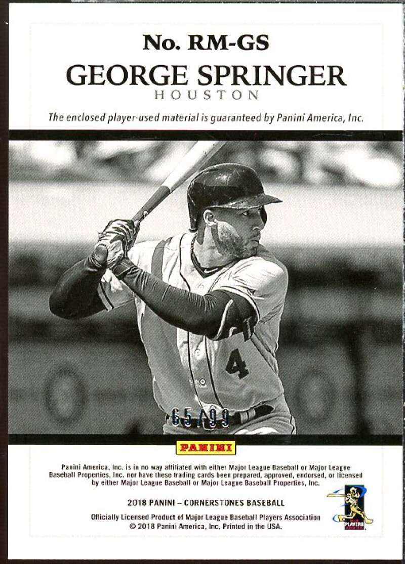 George Springer Card 2018 Panini Cornerstones Reserve Materials #17  Image 2