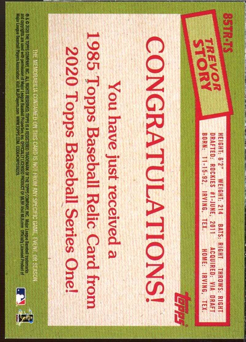 Trevor Story Card 2020 Topps '85 Topps Relics Black #85TRTS  Image 2