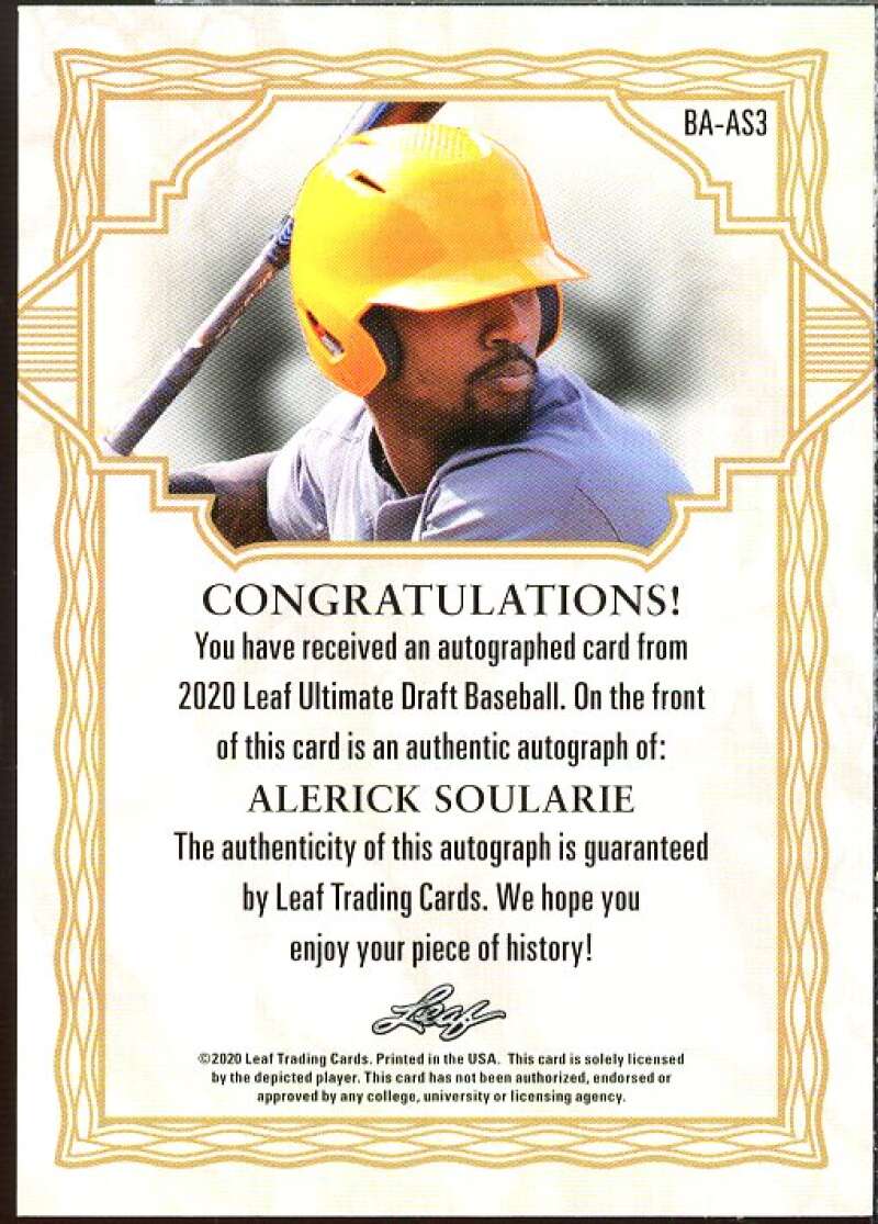 Alerick Soularie Rookie Card 2020 Leaf Ultimate Draft Gold #BAAS3  Image 2
