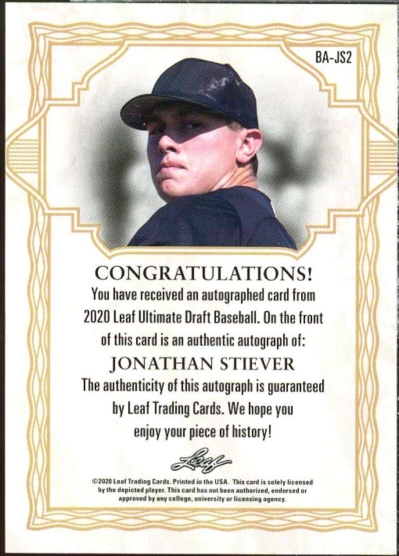 Jonathan Stiever Rookie Card 2020 Leaf Ultimate Draft Gold #BAJS2  Image 2