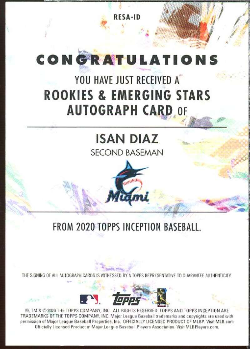 Isan Diaz RC 2020 Topps Inception Rookie and Emerging Stars Autographs #RESAID  Image 2
