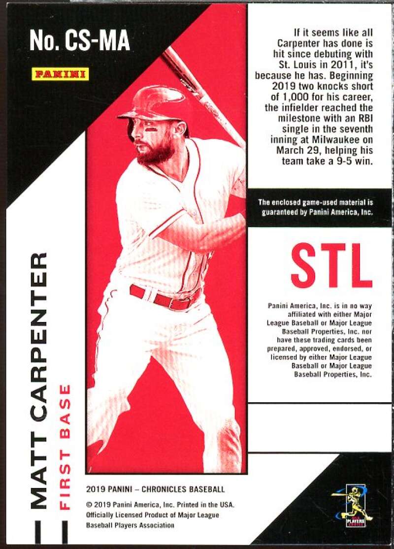 Matt Carpenter Card 2019 Panini Chronicles Swatches Gold #12  Image 2