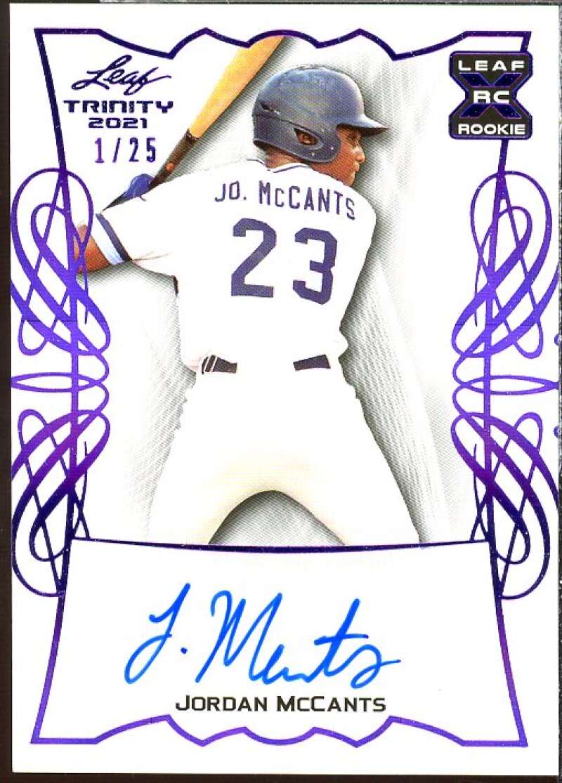 Jordan McCants Rookie Card 2021 Leaf Trinity Autographs Purple #BAJM2  Image 1