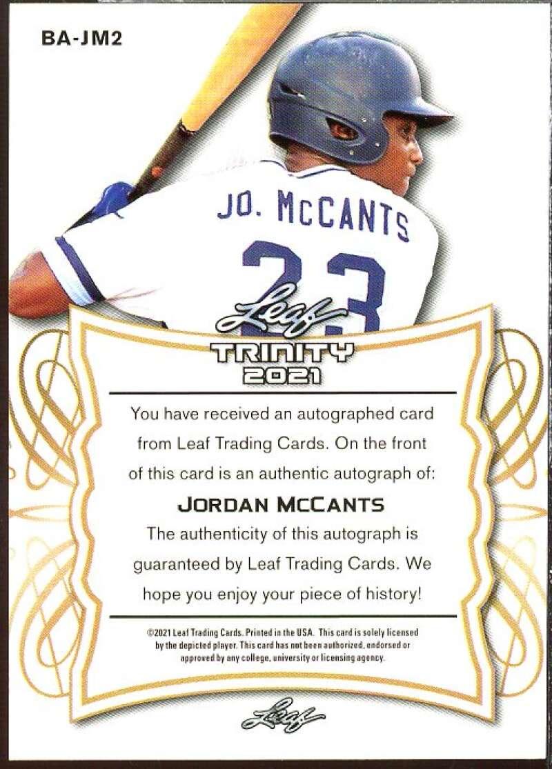 Jordan McCants Rookie Card 2021 Leaf Trinity Autographs Purple #BAJM2  Image 2