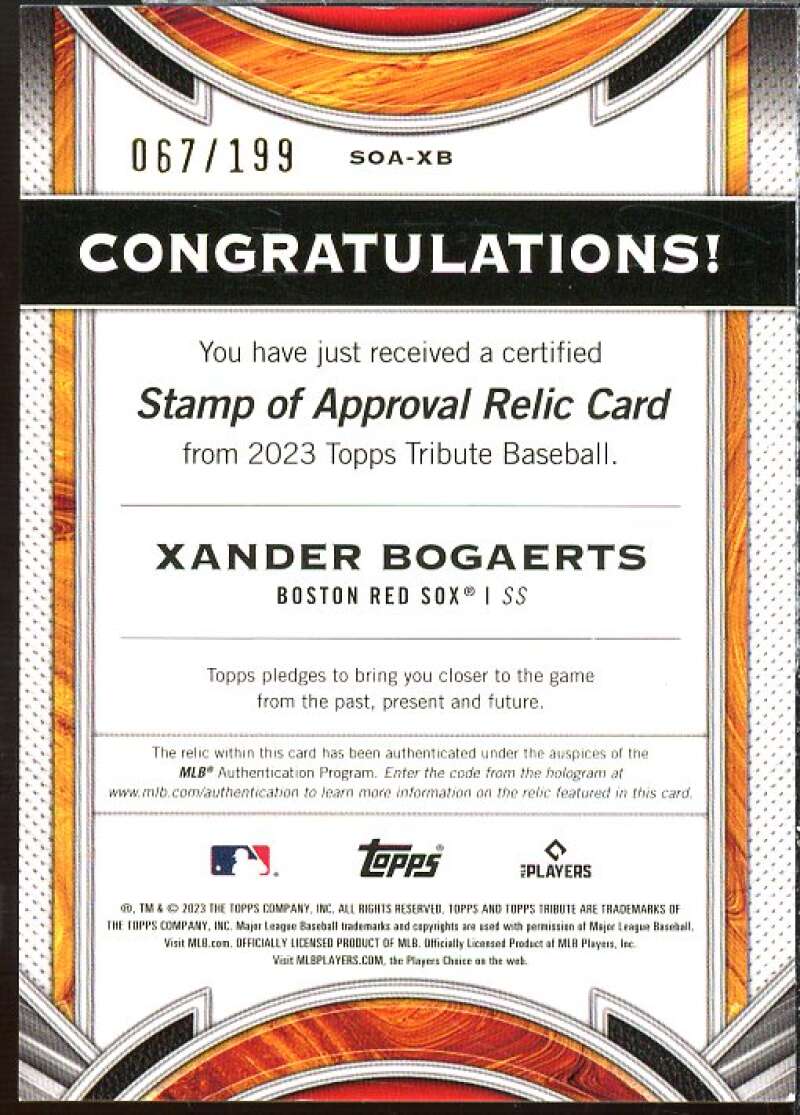 Xander Bogaerts Card 2023 Topps Tribute Stamp Of Approval Relics #SOAXB  Image 2