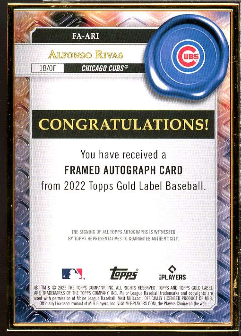 Alfonso Rivas Card 2022 Topps Gold Label Framed Autographs #FAARI  Image 2