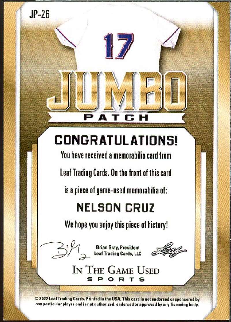 Nelson Cruz Card 2022 Leaf In The Game Jumbo Patch #JP-26  Image 2