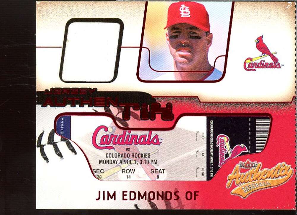 Jim Edmonds SP Card 2002 Fleer Authentix Jersey AuthenTIX #JAJE  Image 1