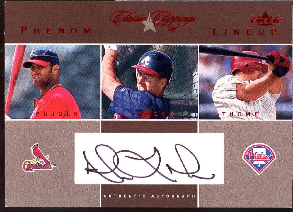 A.LaRoche w/Pujols-Thome 2004 Classic Clippings Phenom Lineup Autograph Red #AL  Image 1