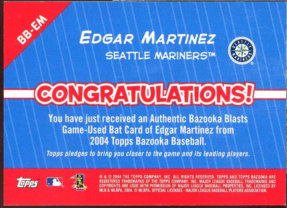 Edgar Martinez Card 2004 Bazooka Blasts Bat Relics #EM  Image 2