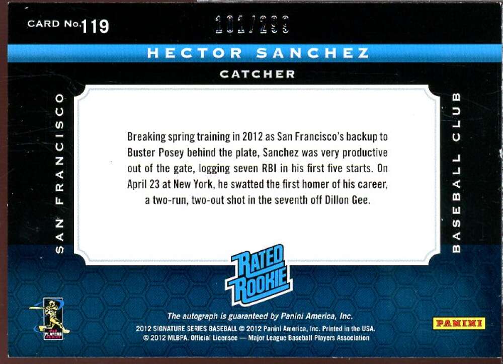 Hector Sanchez AU Rookie Card 2012 Panini Signature Series #119  Image 2