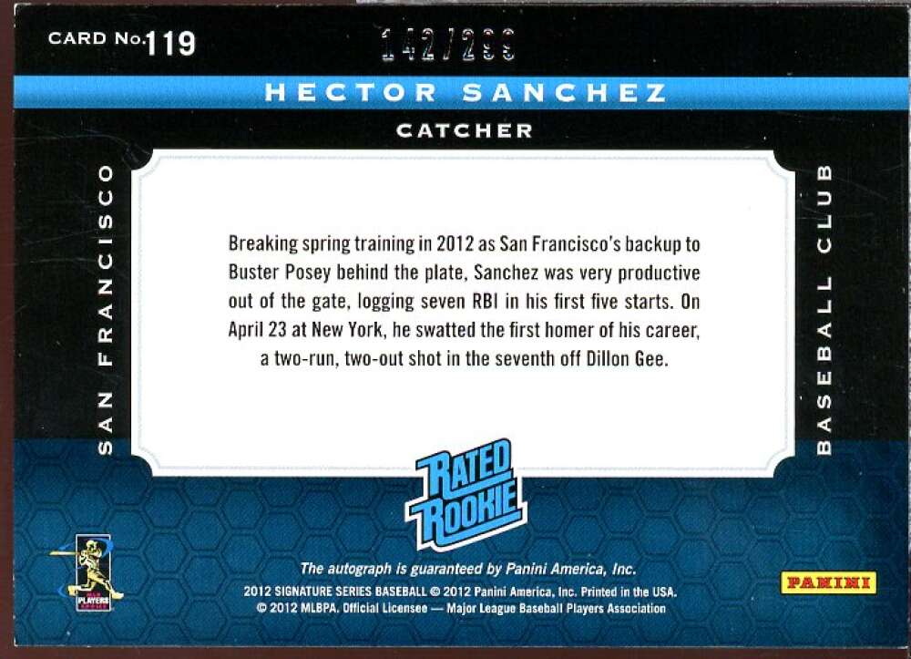 Hector Sanchez AU Rookie Card 2012 Panini Signature Series #119  Image 2