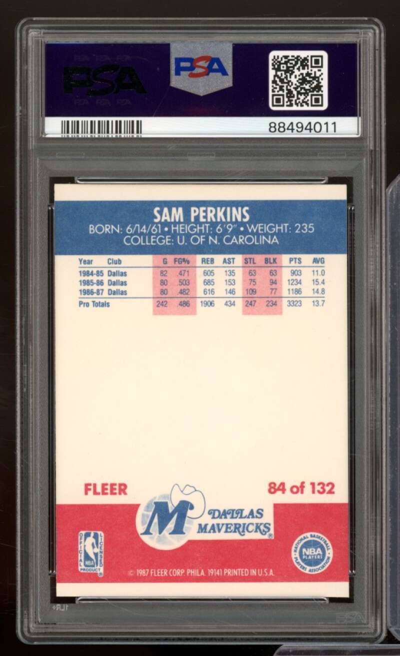 Sam Perkins Card 1987-88 Fleer #84 PSA 8 Image 2