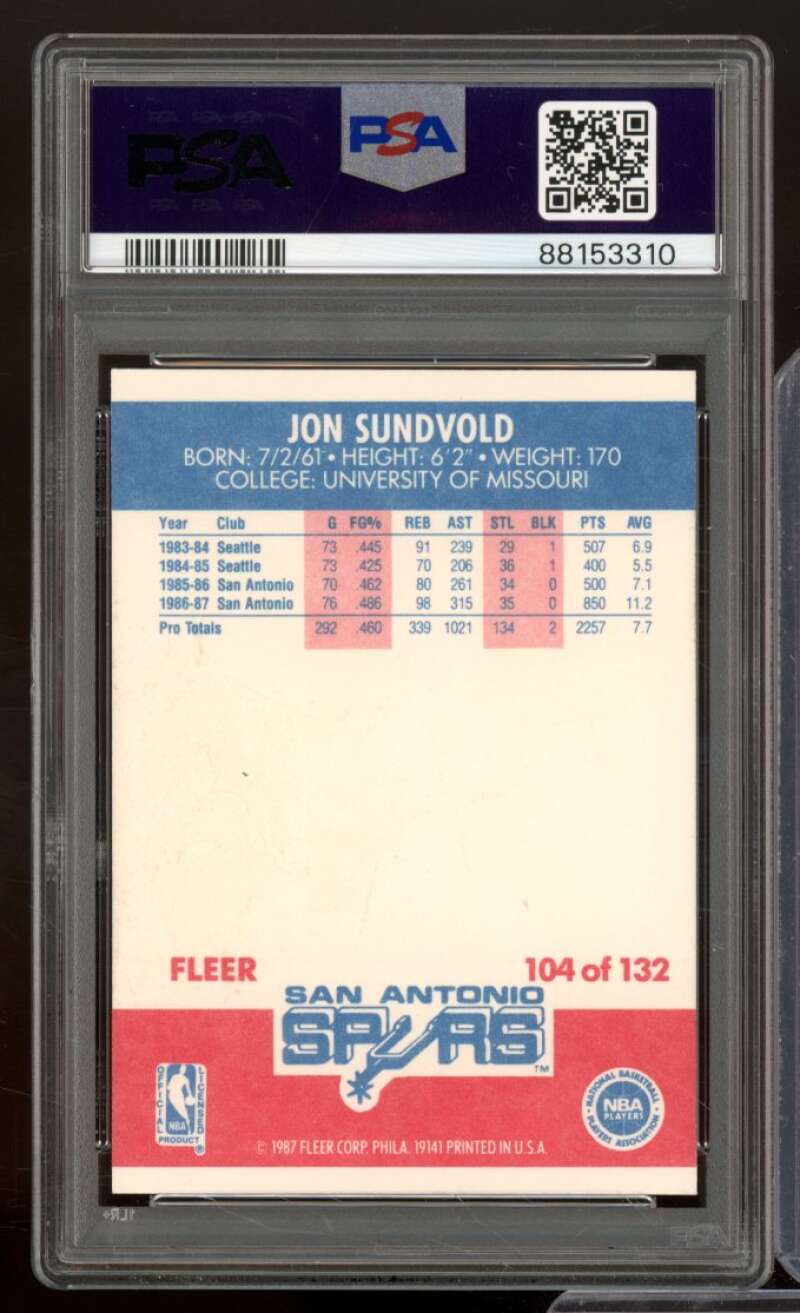 John Sundvold Card 1987-88 Fleer #104 PSA 8 (ST) Image 2