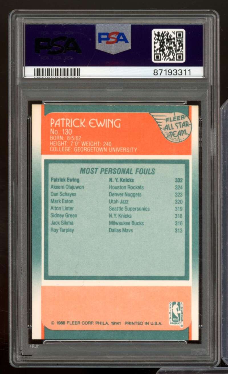 Patrick Ewing Card 1988-89 Fleer #130 PSA 8 Image 2