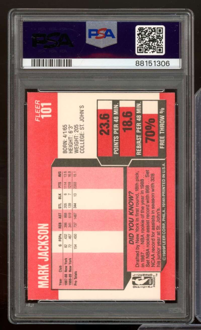 Mark Jackson Card 1989 Fleer #101 PSA 9 Image 2