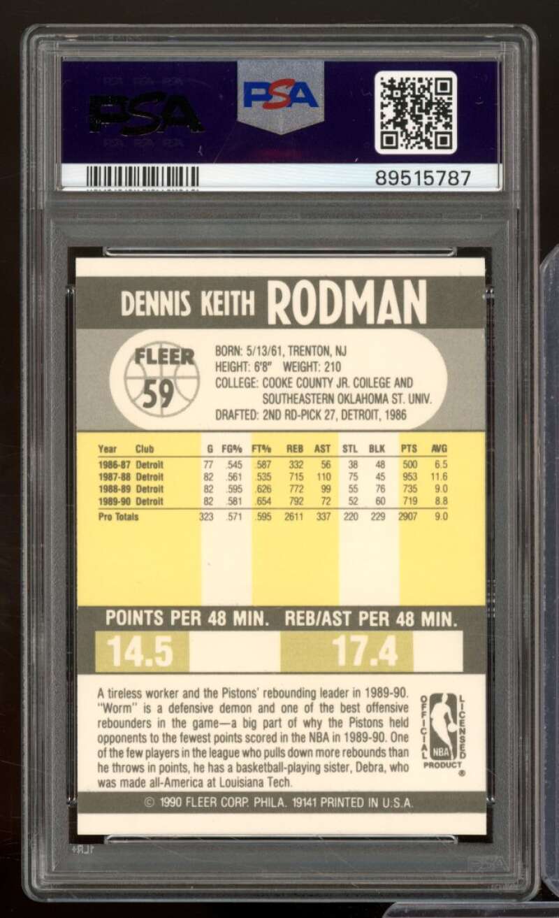 Dennis Rodman Card 1990-91 Fleer #59 PSA 9 Image 2