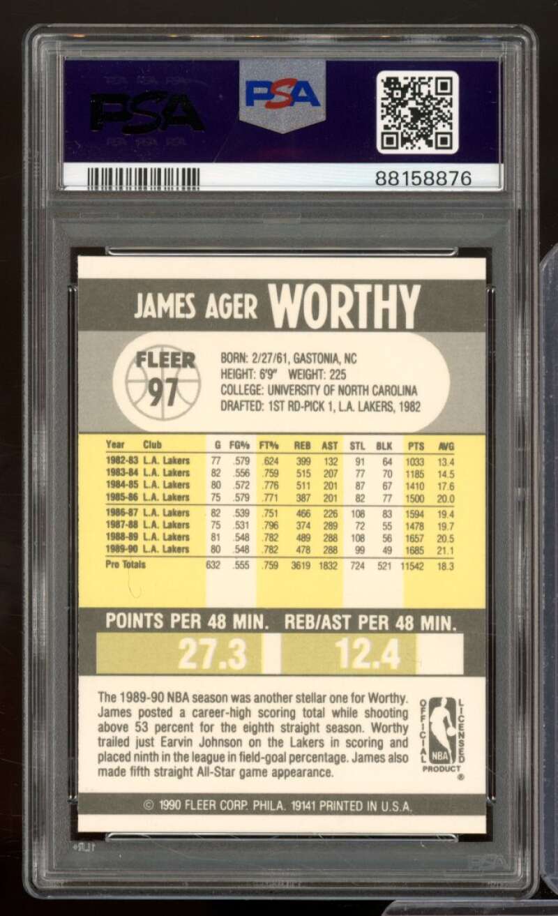 James Worthy Card 1990-91 Fleer #97 PSA 9 Image 2