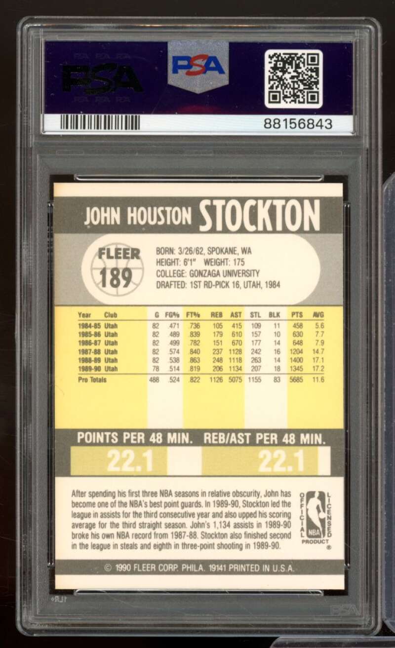 John Stockton Card 1990-91 Fleer #189 PSA 9 Image 2