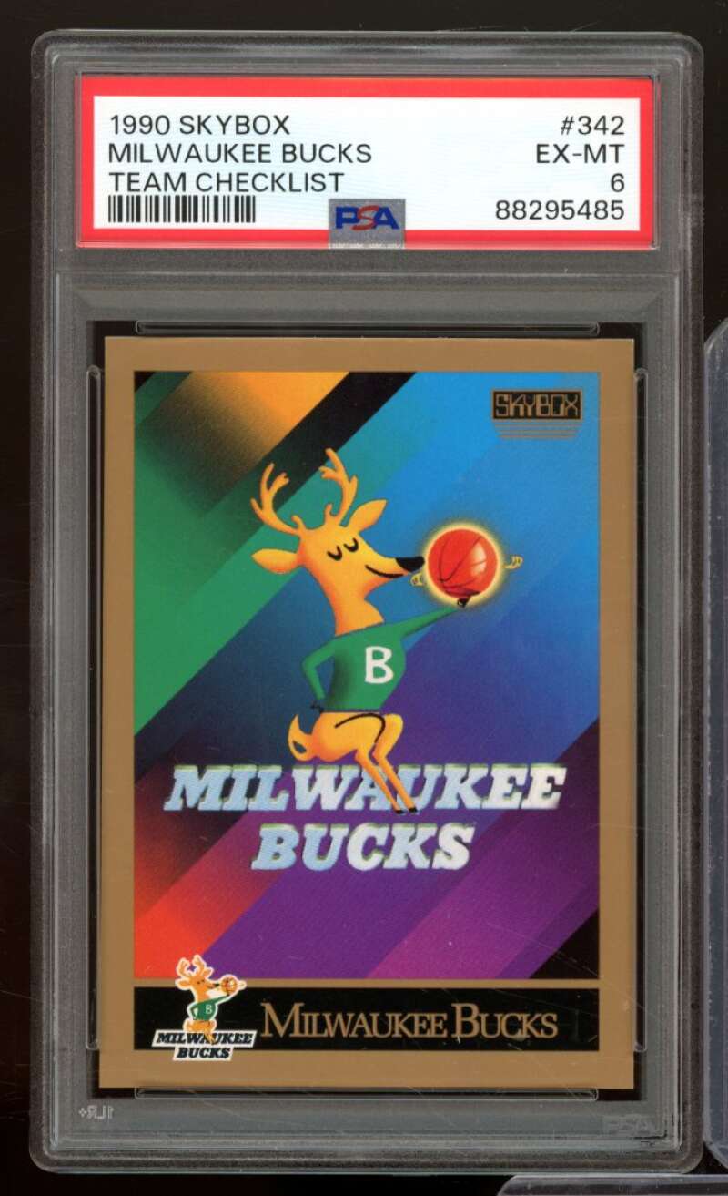 Milwaukee Bucks Team Checklist Card 1990-91 Skybox #342 PSA 6 Image 1