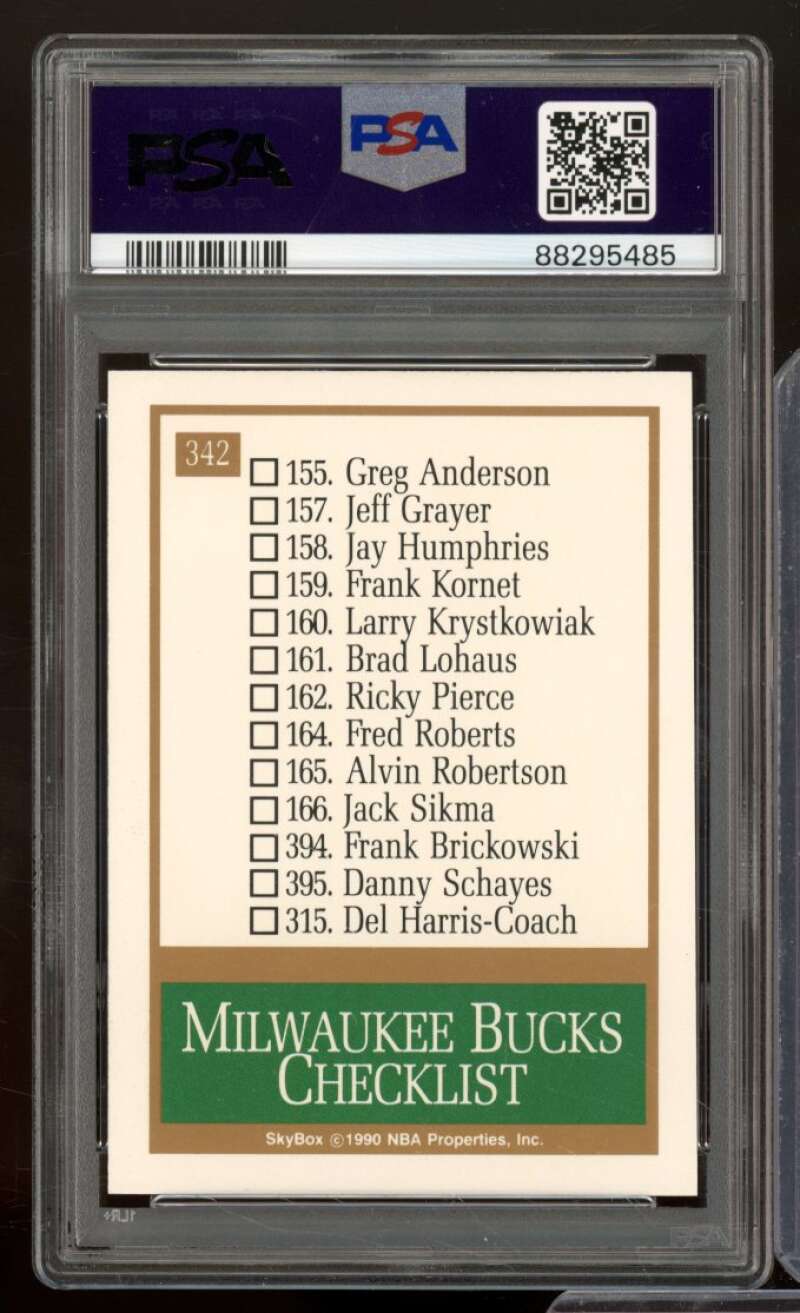 Milwaukee Bucks Team Checklist Card 1990-91 Skybox #342 PSA 6 Image 2