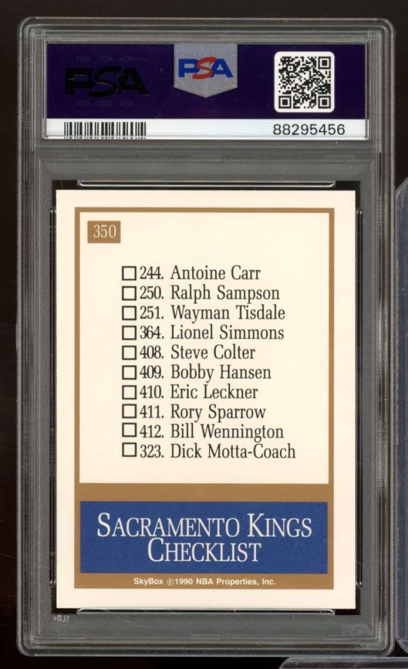 Sacremento Kings Team Checklist Card 1990-91 SkyBox #350 PSA 9 Image 2