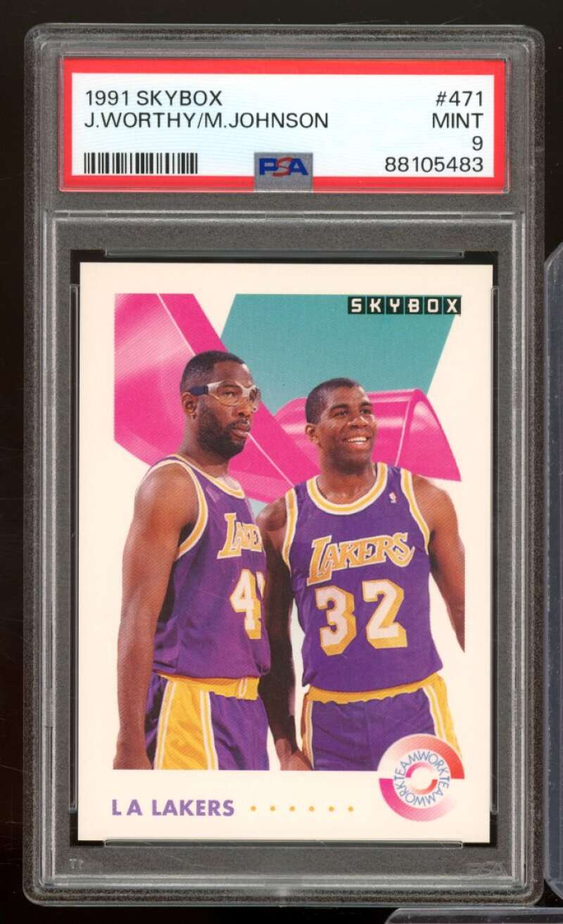 James Worthy/Magic Johnson Card 1991-92 SkyBox #471 PSA 9 Image 1