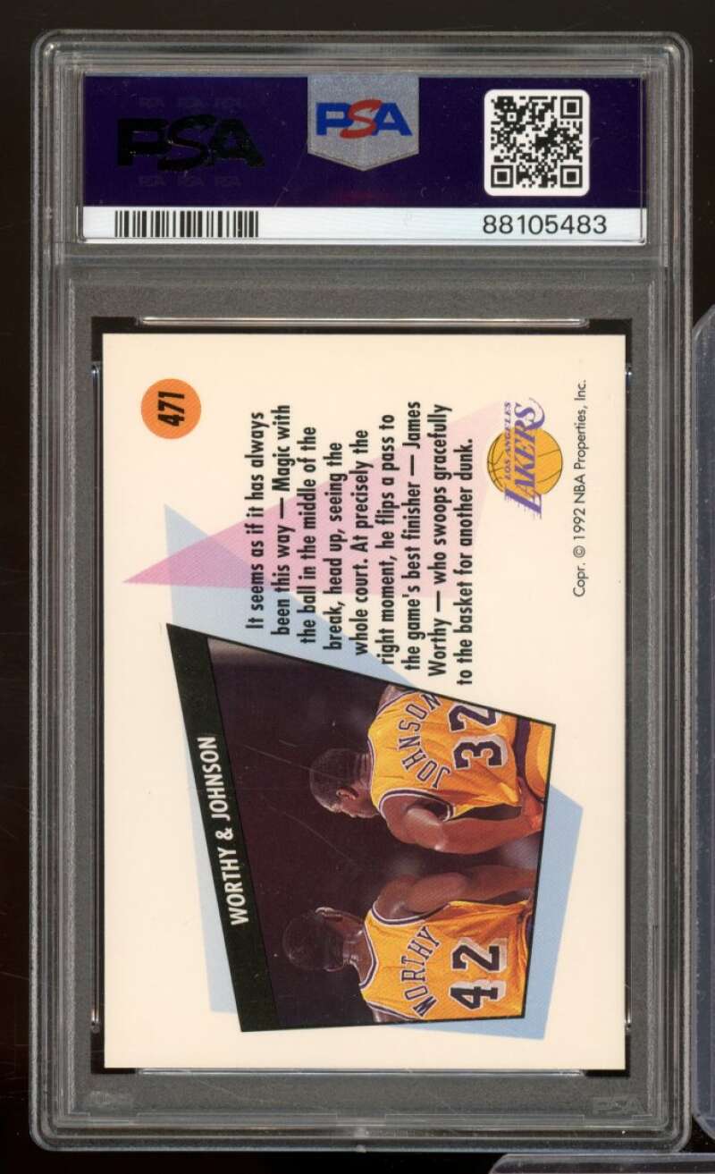 James Worthy/Magic Johnson Card 1991-92 SkyBox #471 PSA 9 Image 2