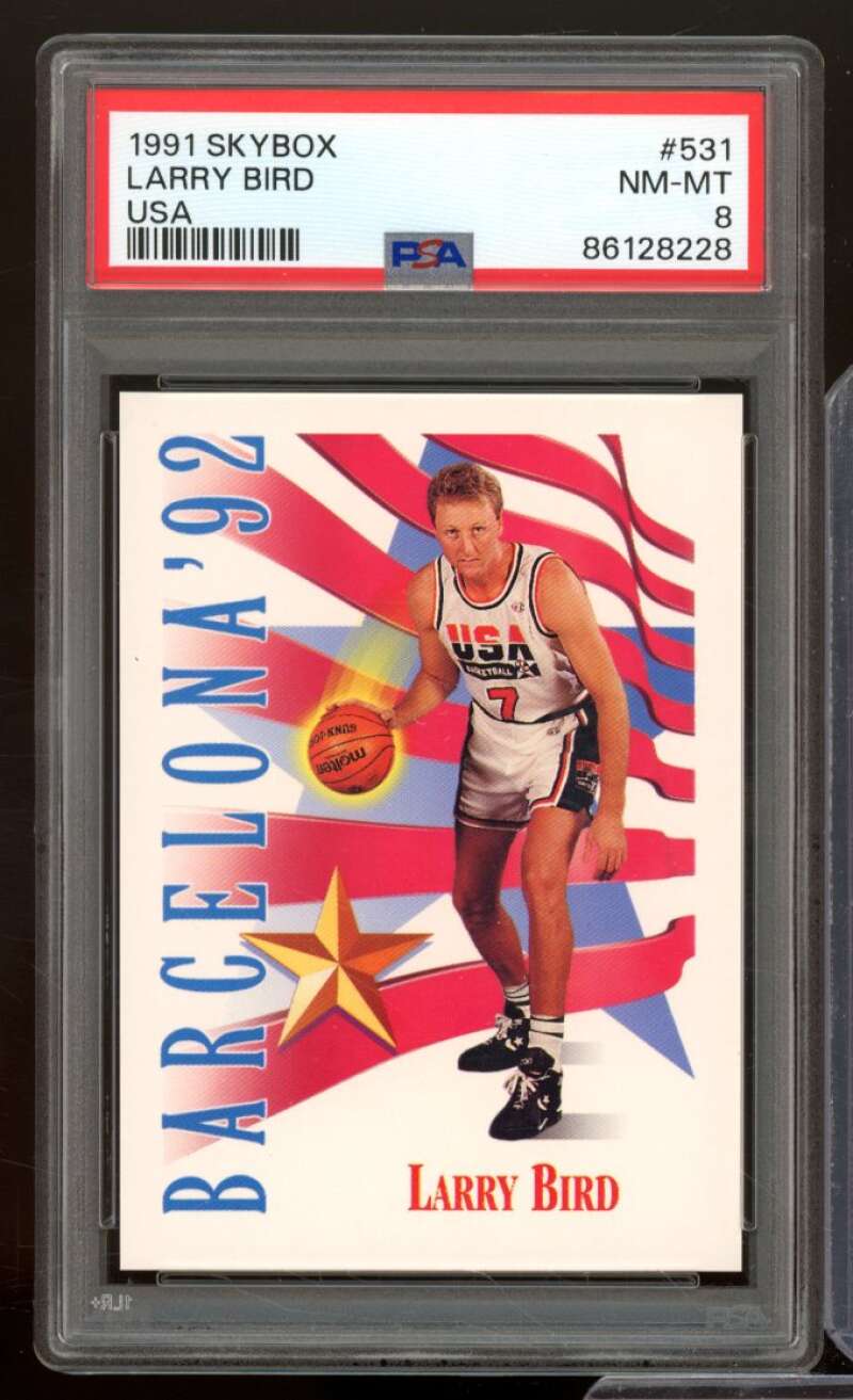 Larry Bird Card 1991-92 SkyBox USA #531 PSA 8 Image 1