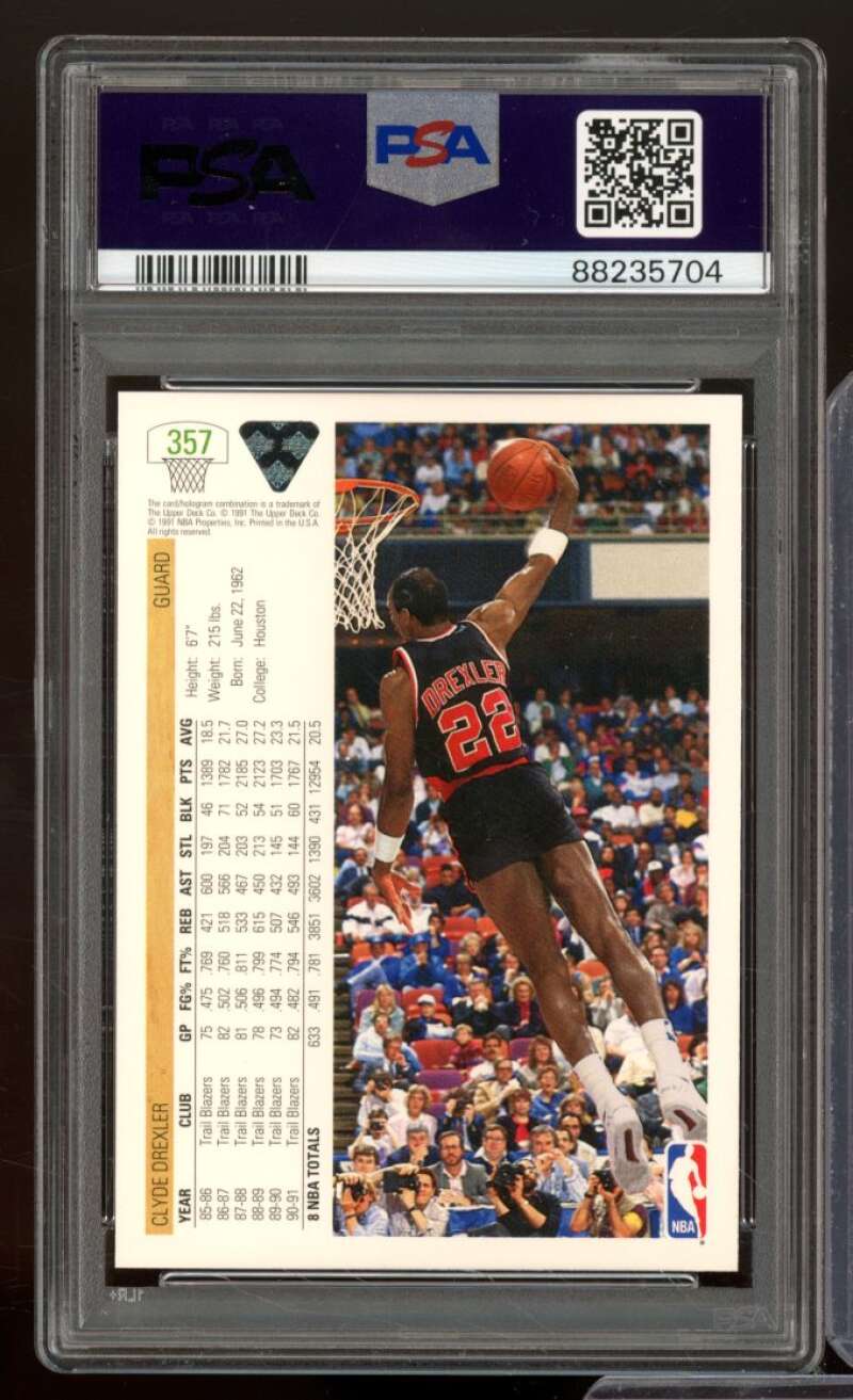 Clyde Drexler Card 1991-92 Upper Deck #357 PSA 9 Image 2