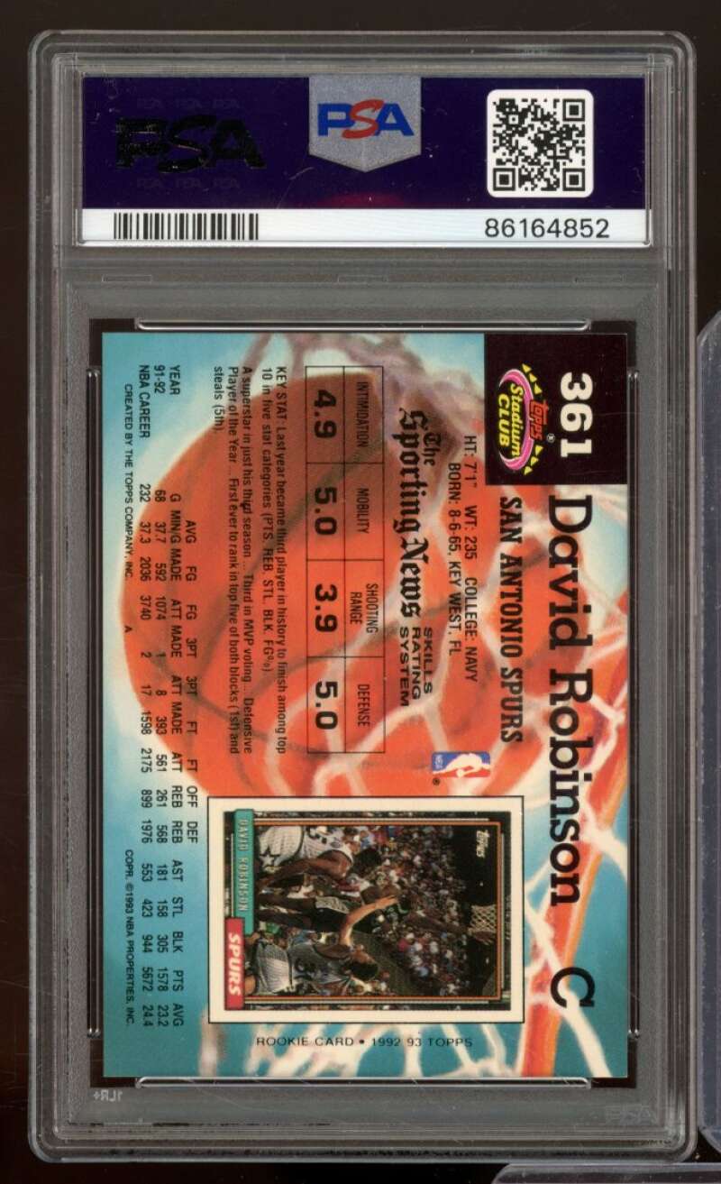 David Robinson Card 1992-93 Stadium Club #361 PSA 9 Image 2