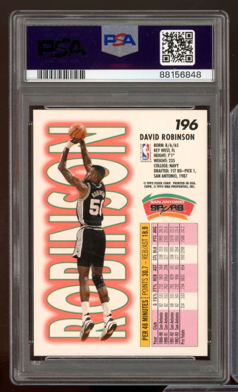 David Robinson Card 1993-94 Fleer #196 PSA 9 Image 2