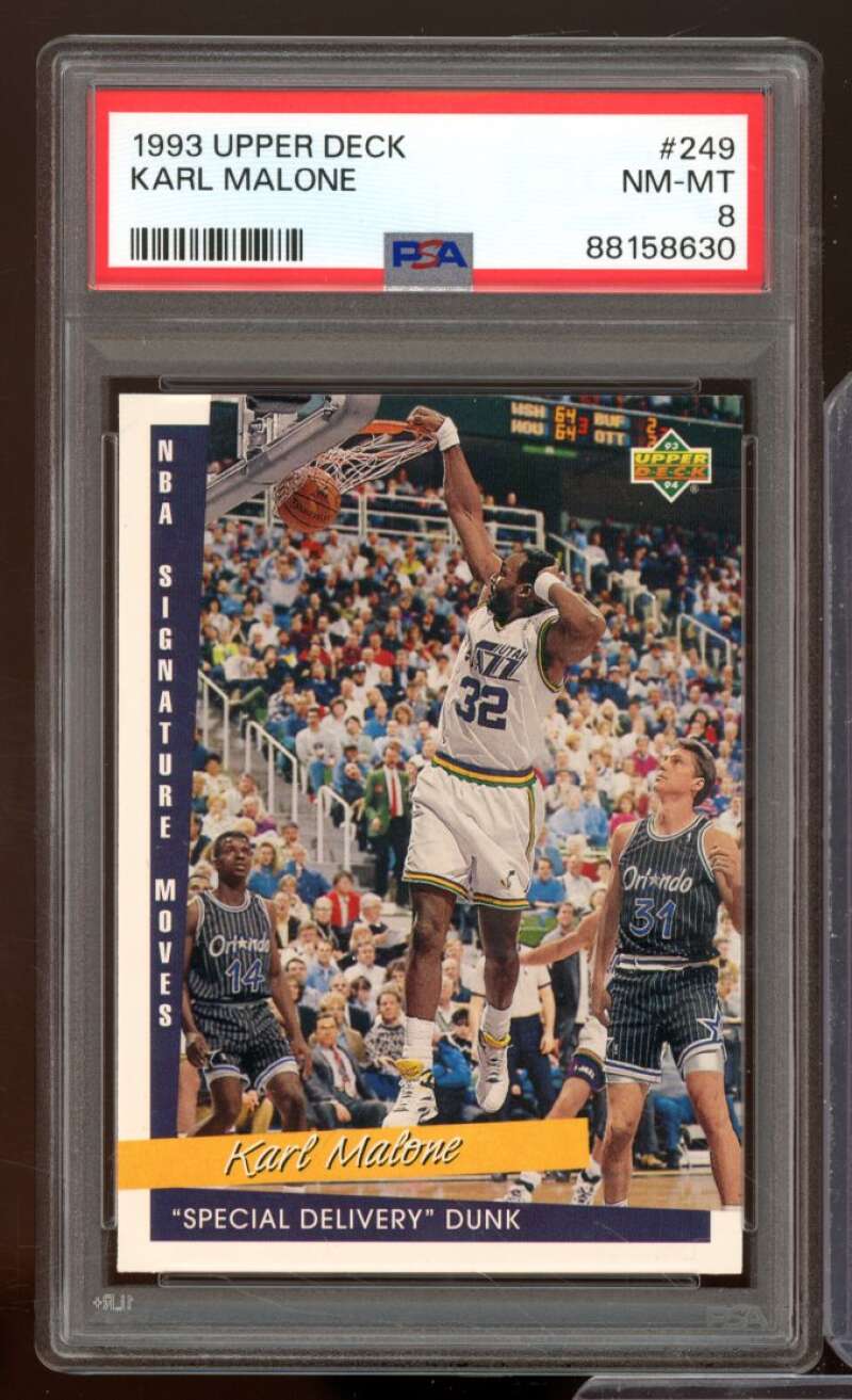 Karl Malone Card 1993-94 Upper Deck #249 PSA 8 Image 1