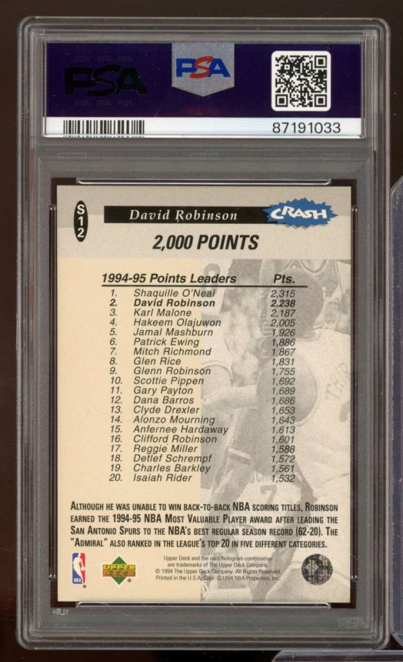 David Robinson Card 1994-95 Collector's Choice #S12 PSA 8 Image 2