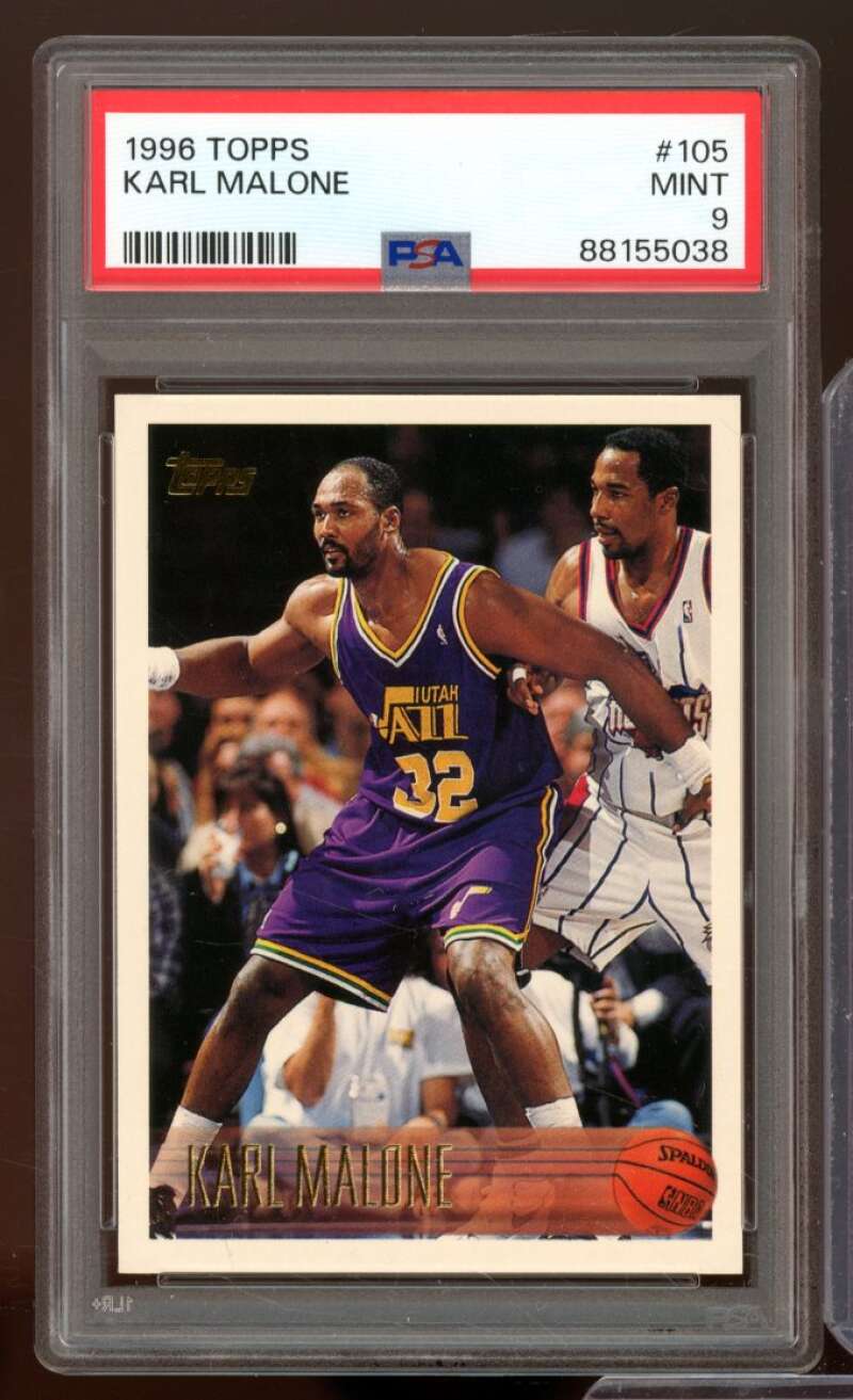 Karl Malone Card 1996-97 Topps #105 PSA 9 Image 1