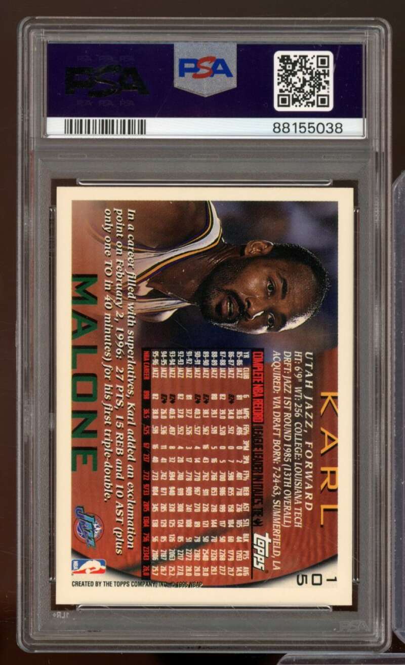 Karl Malone Card 1996-97 Topps #105 PSA 9 Image 2