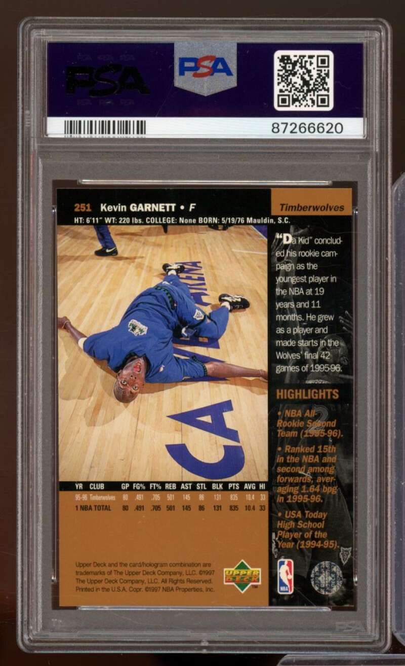 Kevin Garnett Card 1996-97 Upper Deck #251 PSA 9 Image 2