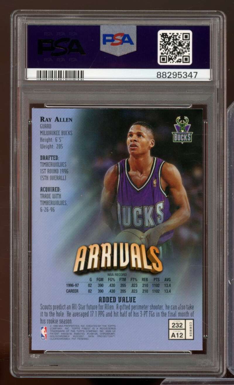 Ray Allen Card 1997-98 Finest #232 PSA 8 Image 2