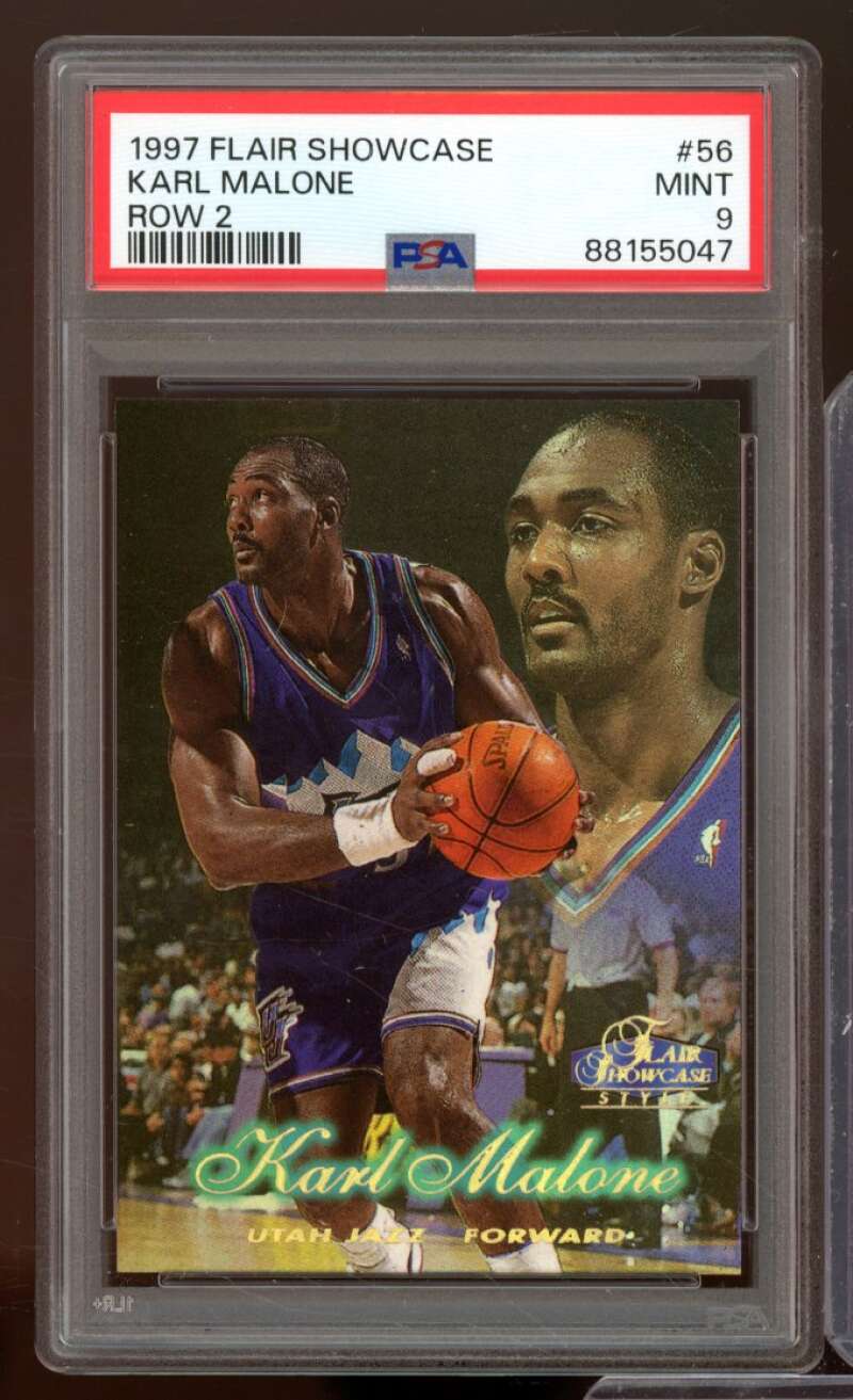 Karl Malone Card 1997-98 Flair Showcase Row 2 #56 PSA 9 Image 1