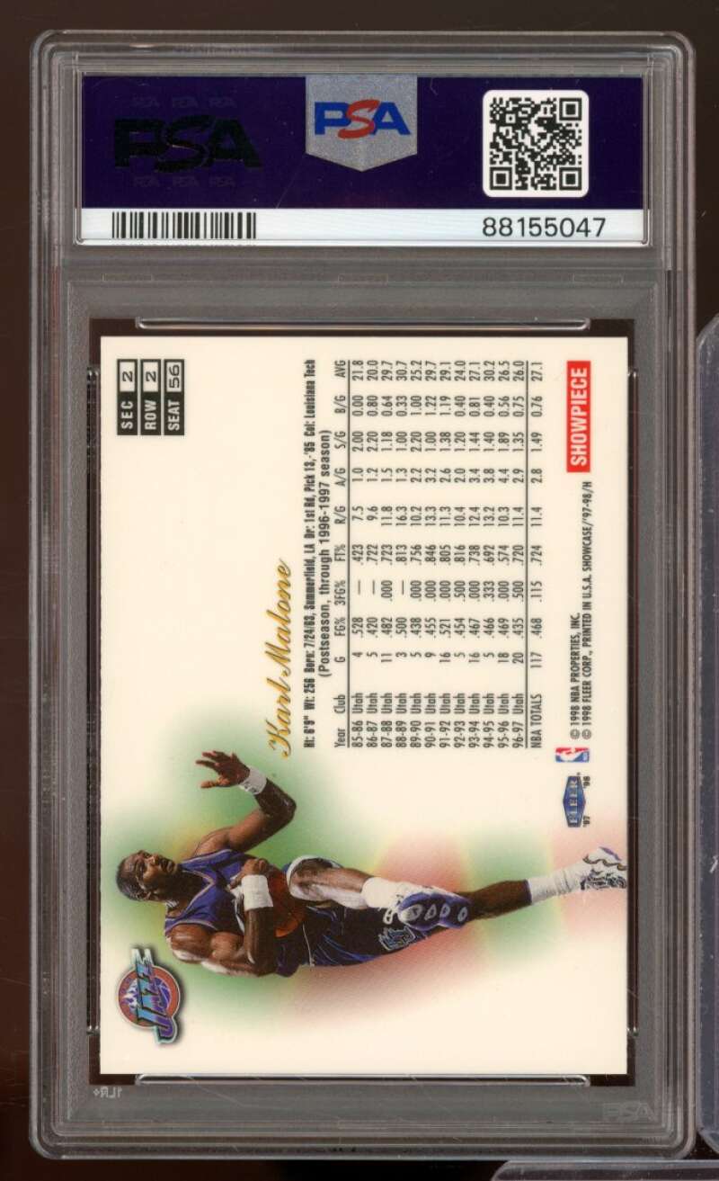 Karl Malone Card 1997-98 Flair Showcase Row 2 #56 PSA 9 Image 2