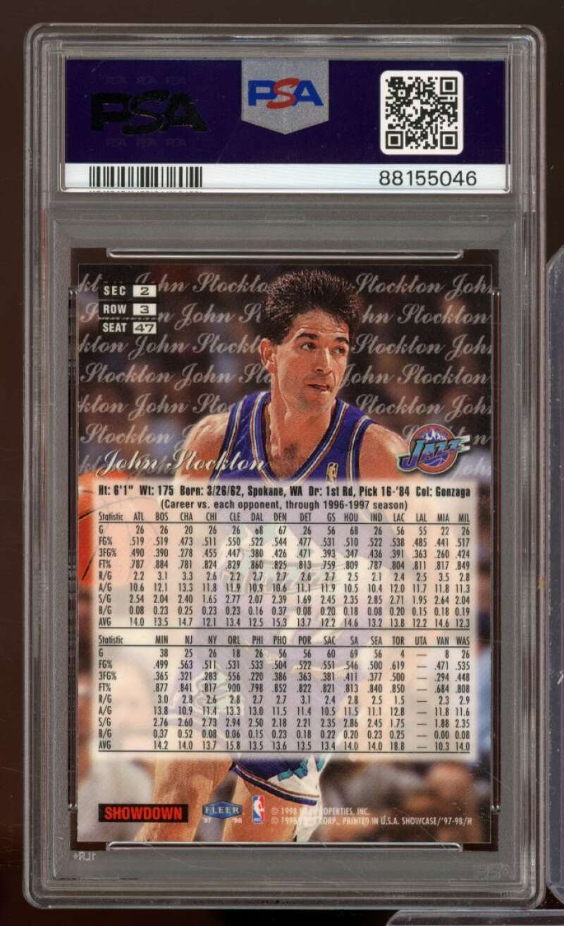 John Stockton Card 1997-98 Flair Showcase Row 3 #47 PSA 9 Image 2