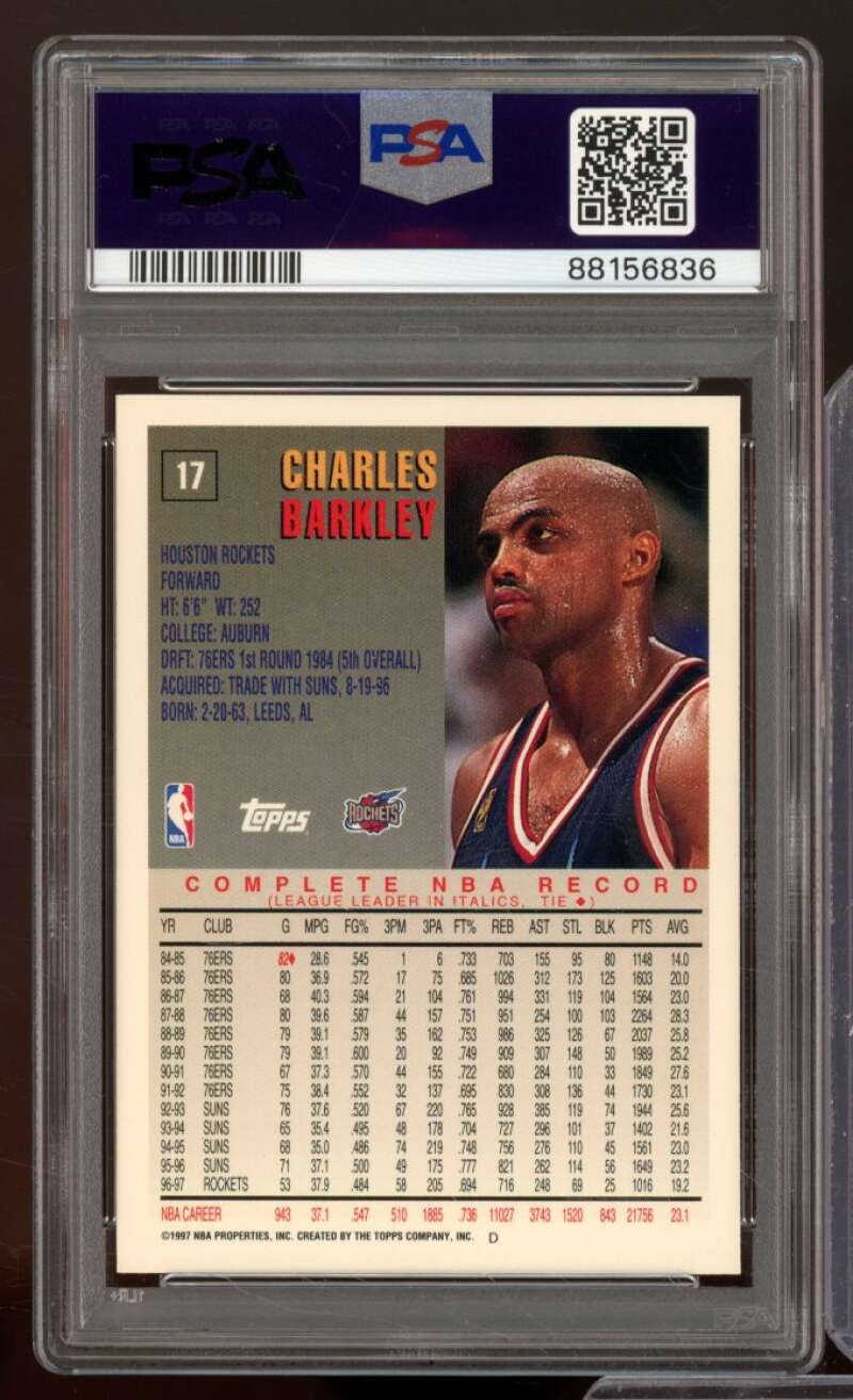 Charles Barkley Card 1997-98 Topps #17 PSA 9 Image 2