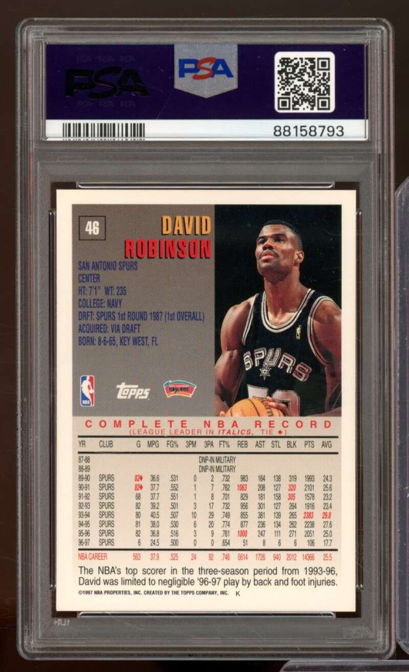 David Robinson Card 1997-98 Topps #46 PSA 9 Image 2