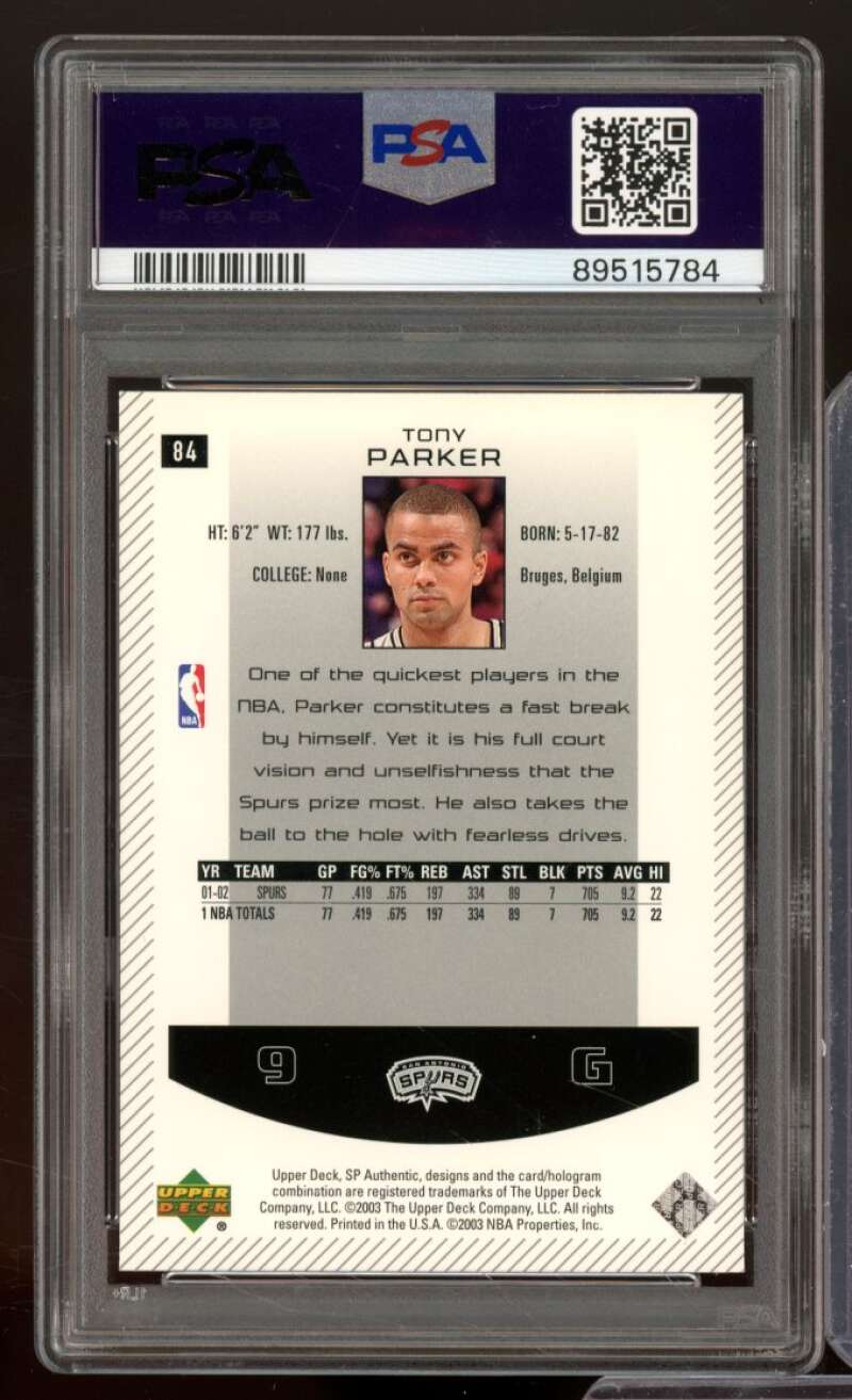 Tony Parker Card 2002-03 SP Authentic #84 PSA 8 Image 2