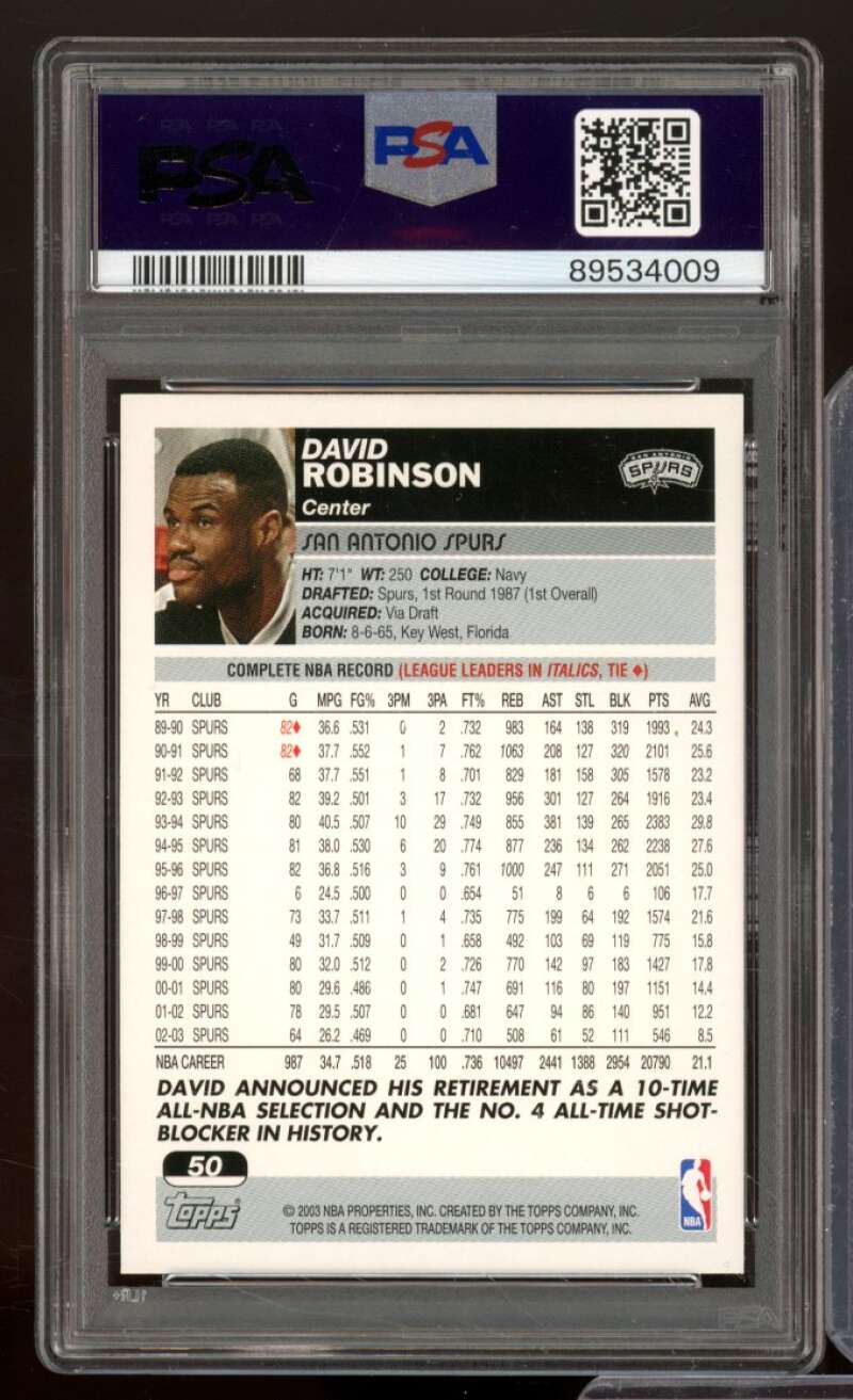 David Robinson Card 2003-04 Topps #50 PSA 9 Image 2