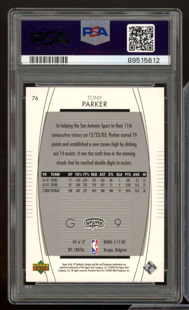 Tony Parker Card 2003-04 SP Authentic #76 PSA 7 Image 2