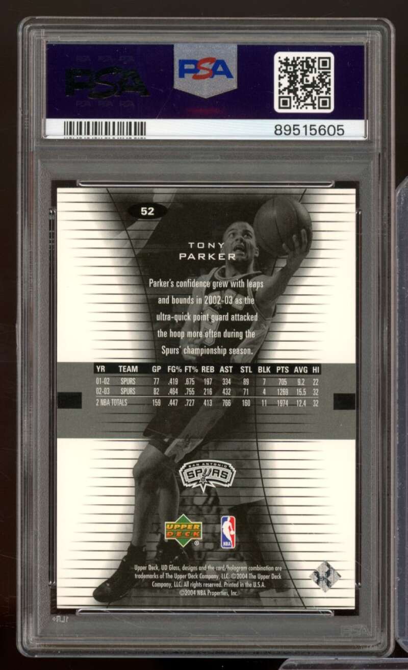 Tony Parker Card 2003-04 Upper Deck Glass #52 PSA 8 Image 2